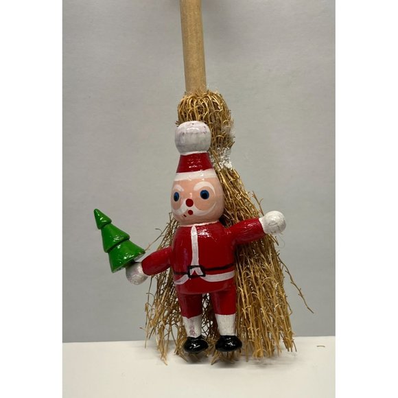 Santa Claus Broom Christmas Tree Ornament Vintage 5 Inch Tall - Picture 2 of 6